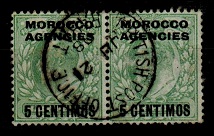 MOROCCO AGENCIES - 1907 5con 1/2d (SG 112) pair cancelled BPO.RABAT.
