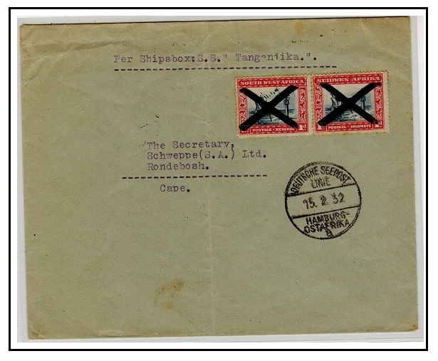 SOUTH WEST AFRICA - 1932 2d rate German maritime cover to Cape.