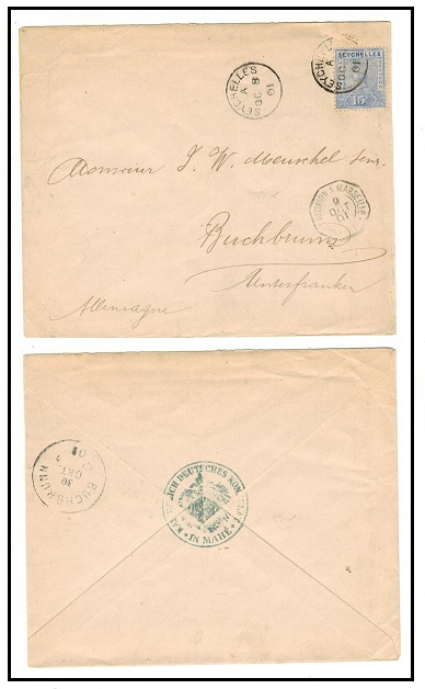 SEYCHELLES - 1901 15c rate cover to Germany sent from the German Consulate at Mahe.