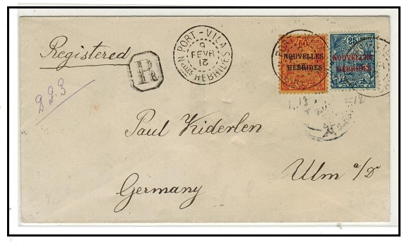 NEW HEBRIDES - 1912 75c registered cover to Germany used at PORT VILA.