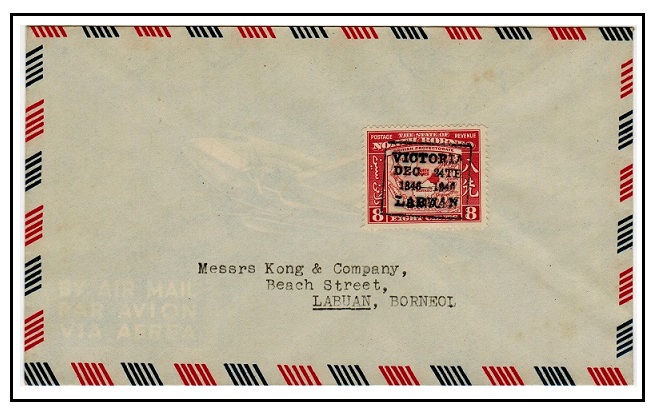 LABUAN - 1946 8c rate local cover cancelled by VICTORIA/LABUAN boxed strike.