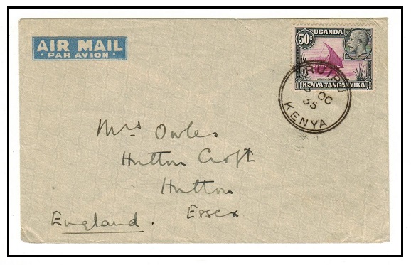 K.U.T. - 1935 50c rate cover to UK used at RUIRU.