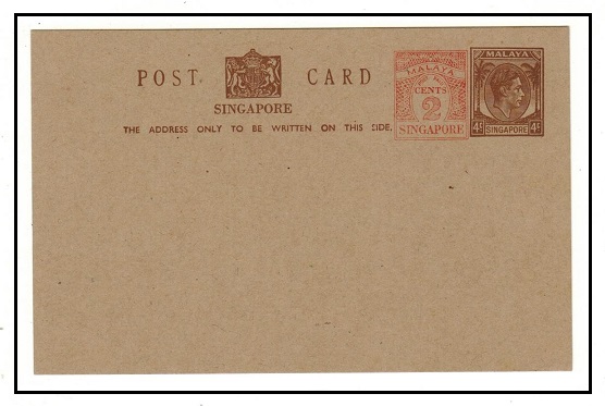 SINGAPORE - 1950 4c brown + 2c red (Post Paid) PSC unused.  H&G 5.