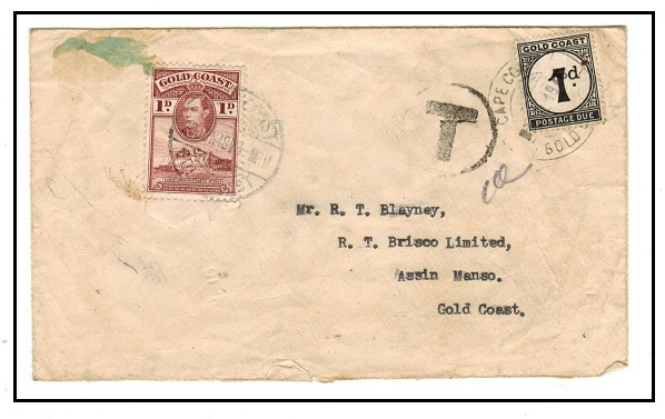 GOLD COAST - 1948 1d underpaid local cover with 1d 
