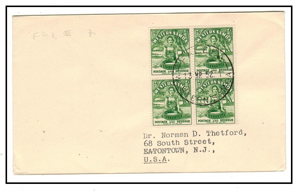 SAMOA - 1952 2d rate cover to USA used at FALEFA.