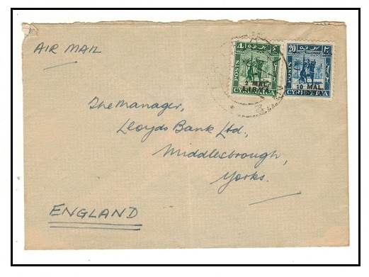 CYRENAICA (Libya) - 1952 12m rate cover to UK used at TRIPOLI/No.2.