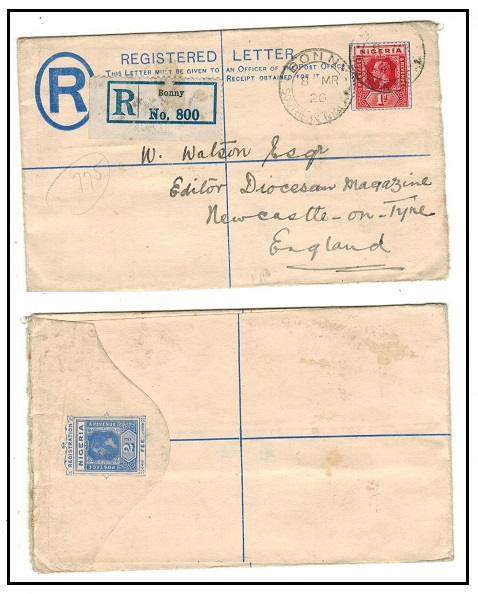 NIGERIA - 1914 2d ultramarine RPSE uprated to UK at BONNY.  H&G 1.