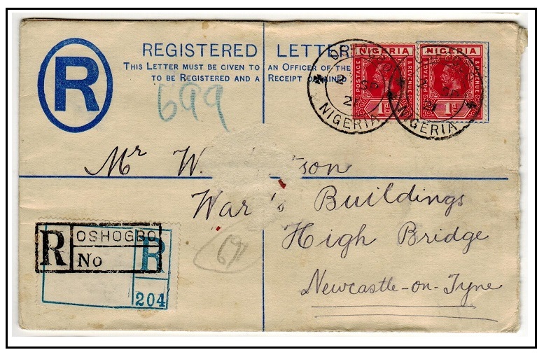 NIGERIA - 1914 2d ultramarine RPSE uprated to UK used at OSHOGBO.  H&G 1.