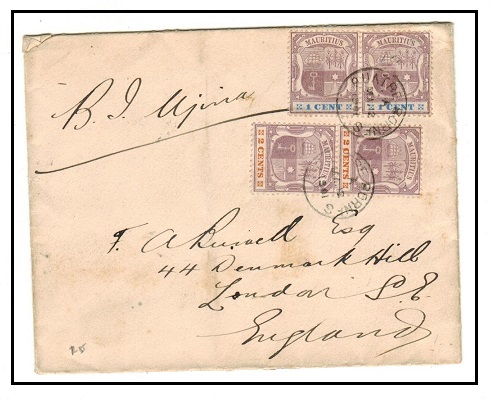 MAURITIUS - 1901 6c rate cover to UK used at QUATRE BORNES.