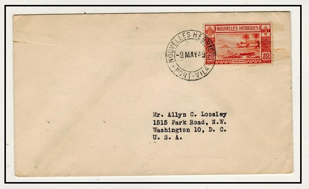 NEW HEBRIDES - 1949 20c rate cover to USA used at NOUVELLES HEBRIDES/PORT VILA.