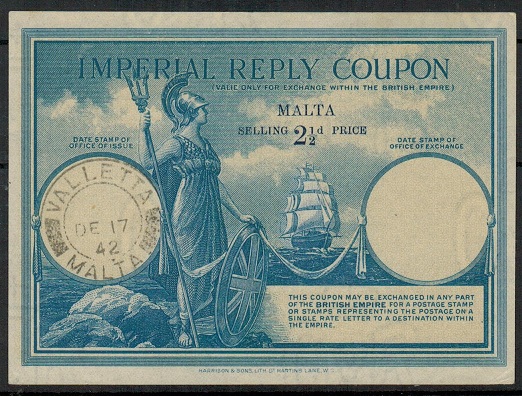 MALTA - 1942 use of IMPERIAL REPLY COUPON.