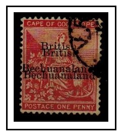 BECHUANALAND - 1885 1d rose-red used with scarce faked DOUBLE OVERPRINT.  SG 5c.