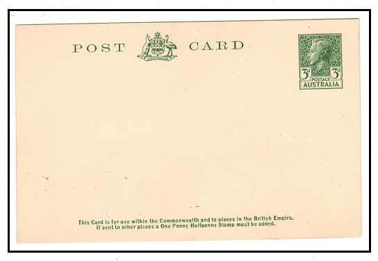 AUSTRALIA - 1952 3d dark green PSC unused.  H&G 35.