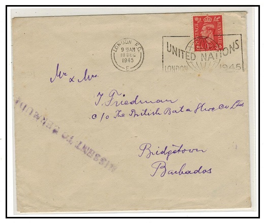 BERMUDA - 1945 cover to Barbados with 