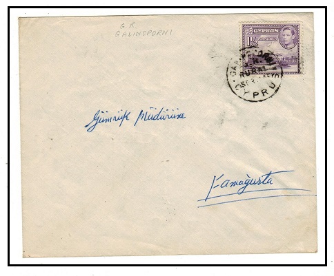 CYPRUS - 1950 1 1/2p rate local cover used at RURAL G.R.GALINOPORNI.