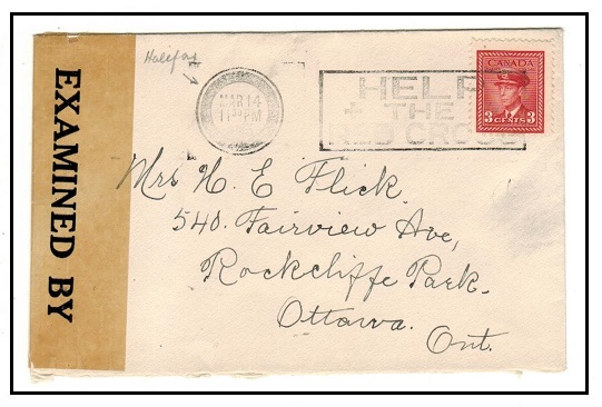 CANADA - 1942 3c local censored cover struck by blocked security cds used at HALIFAX.