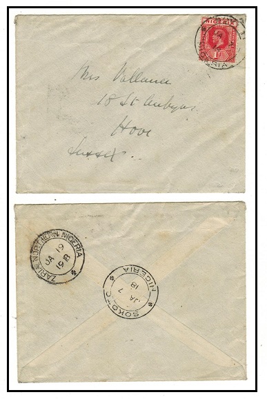 NIGERIA - 1918 1d rate cover to UK used at SOKOTO.