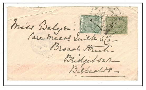 JAMAICA - 1895 2 1/2d rate inter-island cover to Barbados used at HAGLEY GAP.