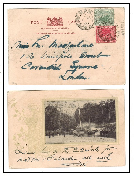 WESTERN AUSTRALIA - 1903 1 1/2d rate postcard use to UK used at FREEMANTLE.