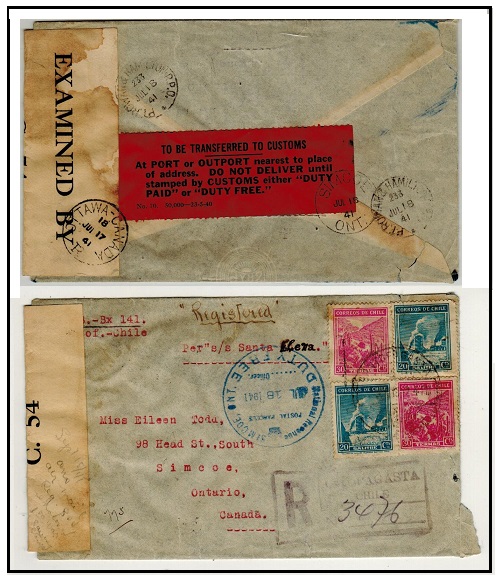 CANADA - 1941 inward cover from Chile with scarce 