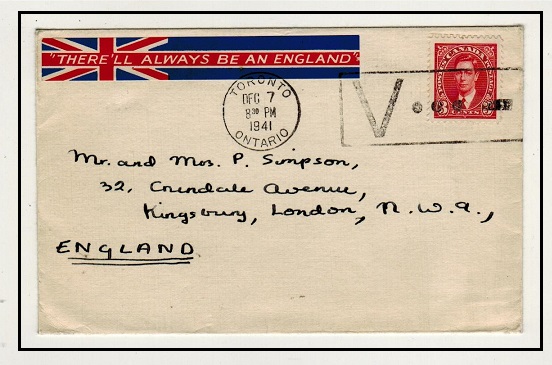 CANADA - 1941 3c rate cover to UK with 