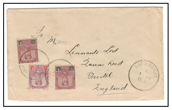 MALAYA - 1929 6c rate cover to UK used at BATU PAHAT.