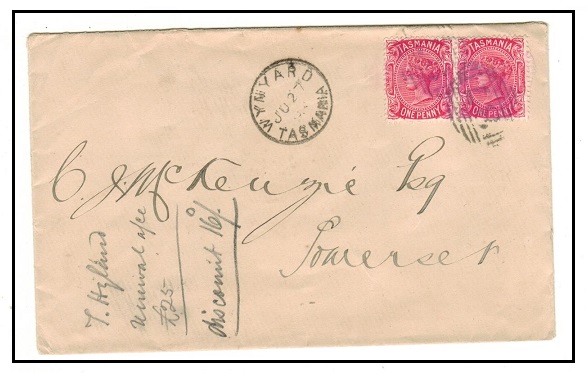 TASMANIA - 1893 2d rate local cover struck 