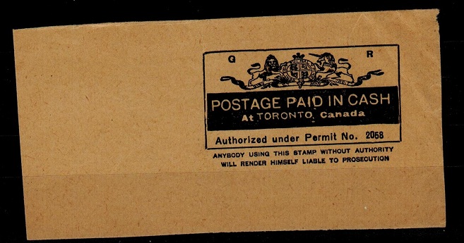 CANADA - 1937 POSTAGE PAID IN CASH permit cut out.
