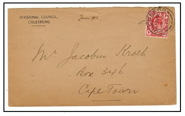 CAPE OF GOOD HOPE - 1913 1d (Transvaal) Inter Provincial cover used at COLESBERG.