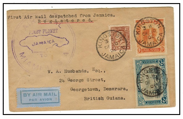 JAMAICA - 1930 first flight cover to British Guiana.