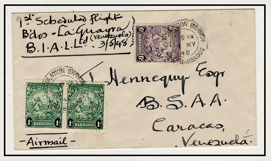 BARBADOS - 1948 first flight cover to Venezuela.