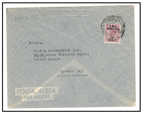 B.O.F.I.C. (Tripolitania) - 1949 12m rate cover to UK used at TRIPOLI.