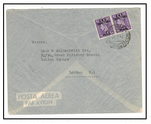 B.O.F.I.C. (Tripolitania) - 1949 12m rate cover to UK used at TRIPOLI.