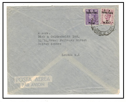 B.O.F.I.C. (Tripolitania) - 1950 18m rate cover to UK used at TRIPOLI.