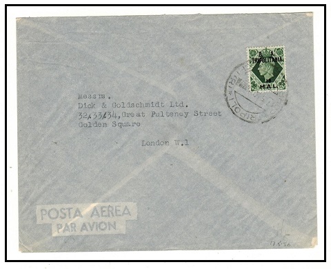 B.O.F.I.C. (Tripolitania) - 1950 18m rate cover to UK used at TRIPOLI.