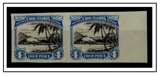 COOK ISLANDS - 1932 4d IMPERFORATE PLATE PROOF pair.