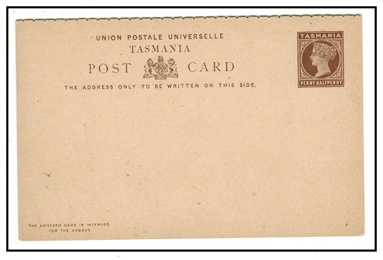 TASMANIA - 1892 1 1/2d + 1 1/2d brown PSRC unused.  H&G 4.