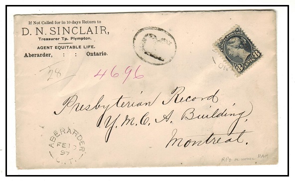 CANADA - 1897 8c rate local commercial cover used at ABERARDER.