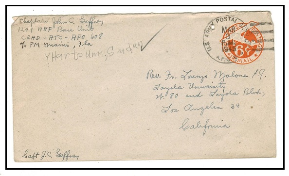 SUDAN - 1945 use of US 6c orange PSE used at 