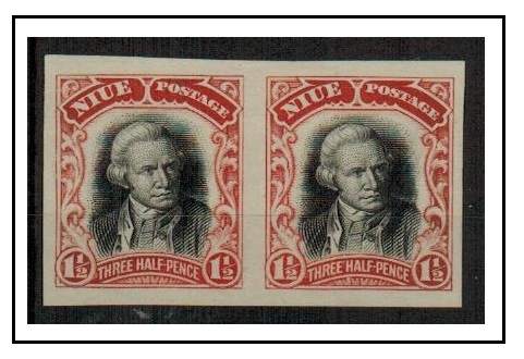NIUE - 1920 1 1/2d (Captain Cook) IMPERFORATE PLATE PROOF pair in issued colours.