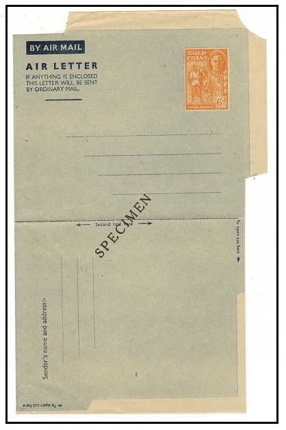 GOLD COAST - 1948 6d orange air letter unused with SPECIMEN applied diagonally.  H&G 1.