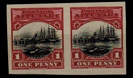 AITUTAKI - 1920 1d black and dull carmine IMPERFORATE PLATE PROOF pair.