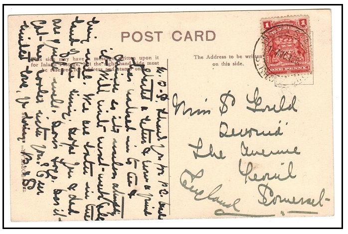 RHODESIA - 1903 1d rate postcard to UK used at INSIZA STATION.