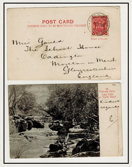 RHODESIA - 1908 1d rate postcard to UK used at WEST NICHOLSON.