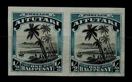 AITUTAKI - 1920 1/2d black and turquoise IMPERFORATE PLATE PROOF pair.