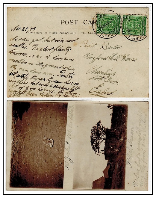 RHODESIA - 1909 1d rate postcard use to UK used at MAZOE.