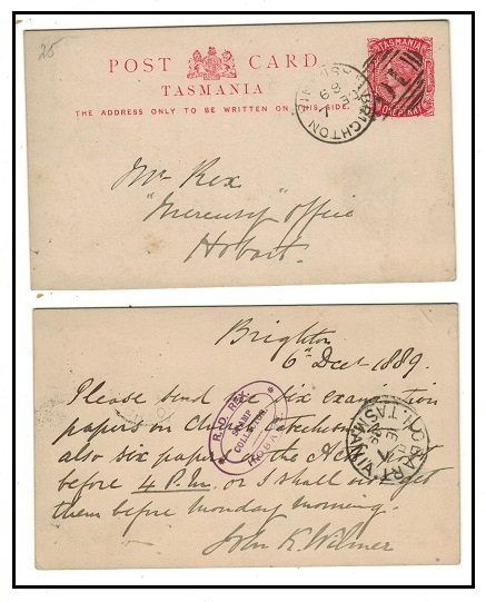 TASMANIA - 1883 1d rose PSC cancelled 