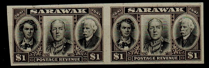 SARAWAK - 1946 1 IMPERFORATE PLATE PROOF pair in black and sepia.