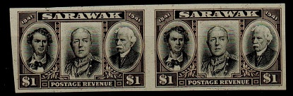 SARAWAK - 1946 1 IMPERFORATE PLATE PROOF pair in black and sepia.