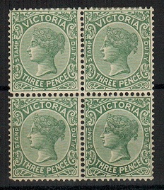 VICTORIA - 1901 3d slate green mint block of four.  SG 362.